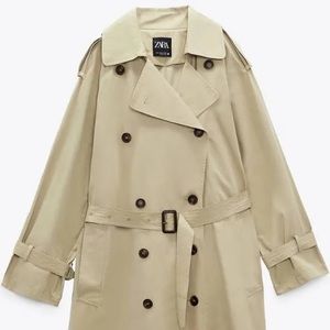Oversized Double Breasted Zara Trench Coat - Size XS